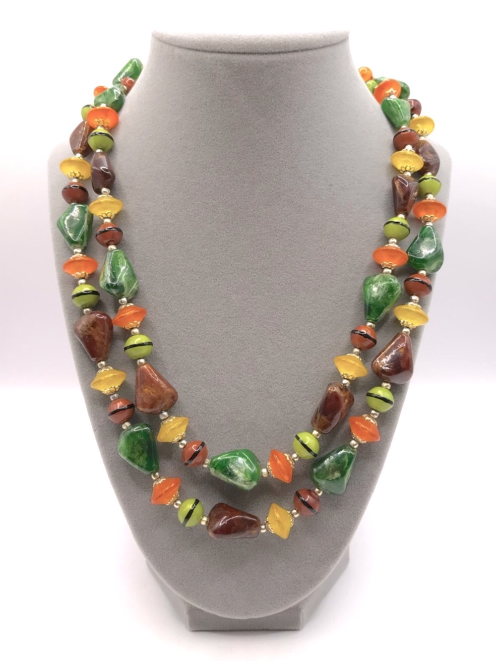 Vintage Hong Kong Double-Strand Acrylic Bead Necklace